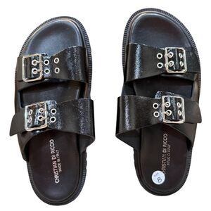 Christian Di Riccio Platform Sandals Buckle Slides Chunky‎ Sole Black Size 8